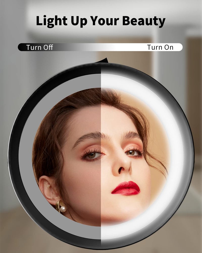 Benbilry Lighted Makeup Mirror  1x/10x Magnifying Double Sided LED Vanity Mirror with Lights and Magnification  Battery Operated 360 Swivel 7  Cordless Shaving Mirror for Bathroom Bedroom Black - Image 4